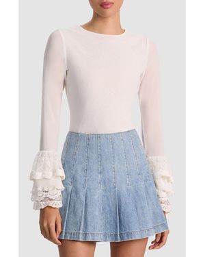 Alice + Olivia Delania Mesh Ruffle Cuff Top - Blue