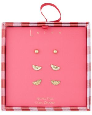 Leith 3-Pack Citrus Assorted Stud Earrings Set - Pink