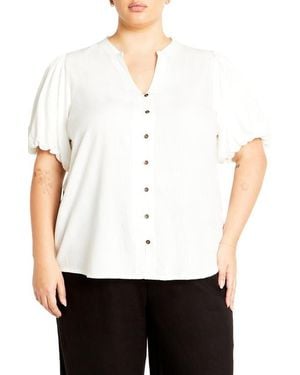 City Chic Georgia Short Sleeve Button Front Shirt - White