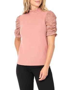 Gibsonlook Cinched Lace Sleeve Knit Top - Multicolor