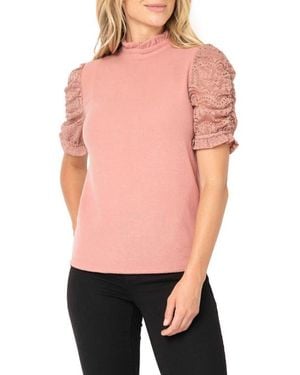Gibsonlook Cinched Lace Sleeve Knit Top - Multicolor
