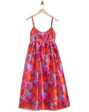 Hutch Brixton Floral Empire Waist Fit & Flare Midi Dress - Red