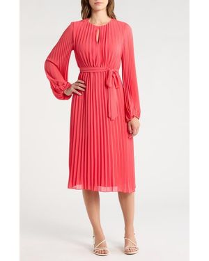 Sam Edelman Long Sleeve Plissé Maxi Dress - Red
