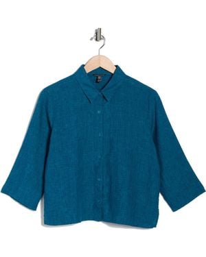 Eileen Fisher Classic Collar Linen Button-Up Shirt - Blue