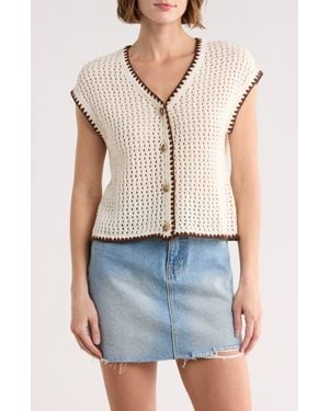 Blu Pepper Contrast Trim Button Front Knit Top - Natural