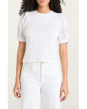 Cinq À Sept Embroidered Eyelet Mixed Media Cotton Top - White