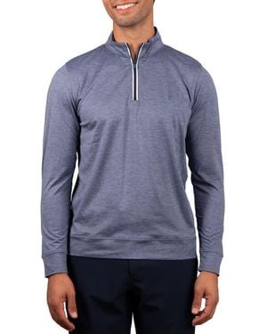 Tailorbyrd Solid Mesh Quarter Zip Sweater - Blue