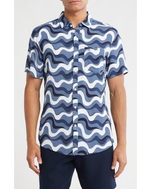 Original Penguin Wave Short Sleeve Button-Up Shirt - Blue