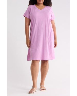 Eileen Fisher V-Neck Organic Cotton T-Shirt Dress - Pink