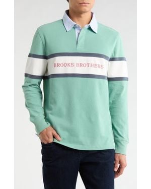 Brooks Brothers Branded Rugby Long Sleeve Polo - Green