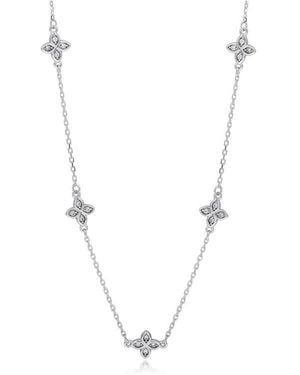 Suzy Levian Cubic Zirconia Flower Station Necklace - Blue