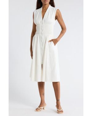 AREA STARS Smocked Waist Zip Midi Dress - White