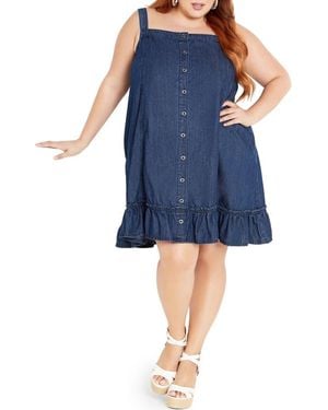 City Chic Island Denim Button Front Dress - Blue