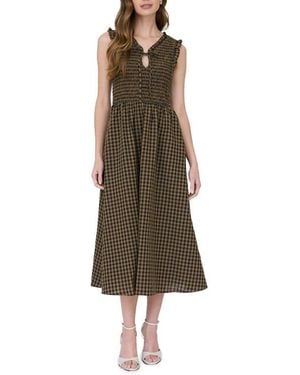 AUGUST SKY Sleeveless Smocked Midi Dress - Green