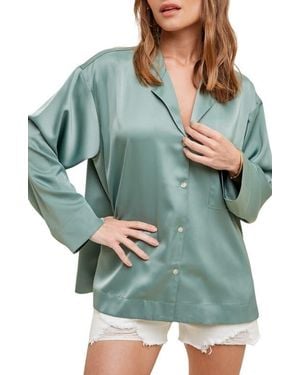 Wishlist Satin Button Up Shirt - Green