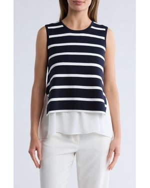 Adrianna Papell Stripe Sleeveless Twofer Sweater Vest - Blue