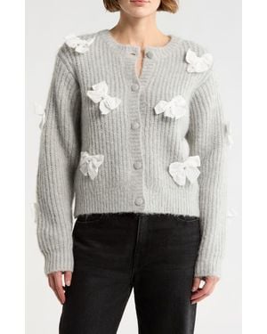 Lush Bow Appliqué Cardigan - Gray
