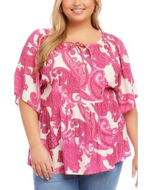 Karen Kane Ruffle Hem Peasant Top - Pink