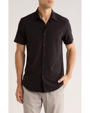 14th & Union Short Sleeve Performance Woven Button-Up Shirt - Black
