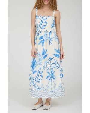 AUGUST SKY Scallop Trim Midi Dress - Blue