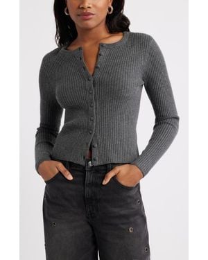 Open Edit Ribbed Crewneck Cardigan - Gray