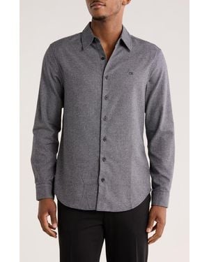 Calvin Klein Houndstooth Button-Up Shirt - Gray