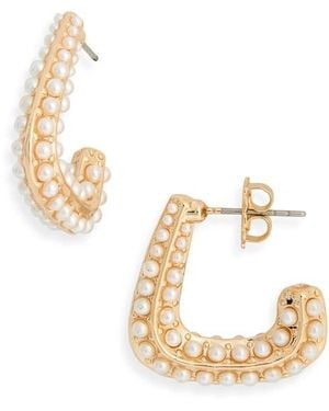 Nordstrom Rack Micro Faux Pearl Hoop Earrings - Metallic