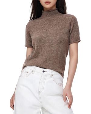 Love By Design Toddy Mock Neck Short Sleeve Sweater - Brown