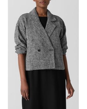 Eileen Fisher Double Breasted Stretch Organic Cotton Short Blazer - Gray