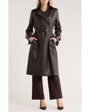 Max Studio Faux Leather Long Trench Coat - Black