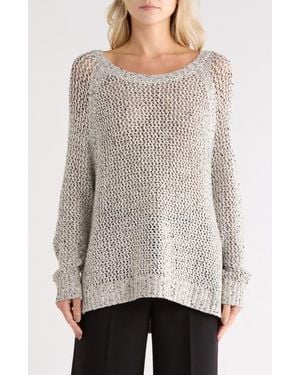 Matty M Raglan Sleeve Open Knit Sweater - Gray