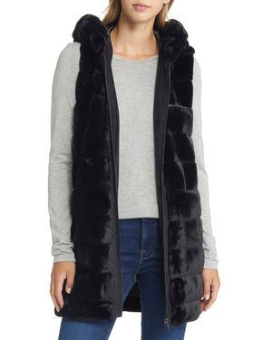 Via Spiga Hooded Faux Fur Vest - Black