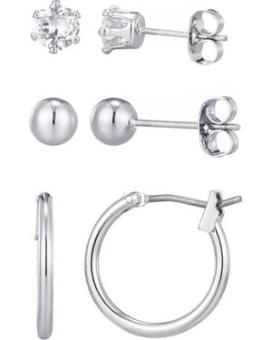 Adornia Set Of 3 Assorted Studs And Hoop Earrings - White