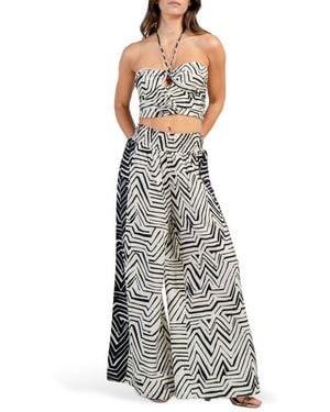 Beivy Printed Two-Piece Halter Top And Wide Leg Pants Set - Multicolor