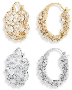 Natasha Couture Set Of 2 Cubic Zirconia Hoop Earrings - White