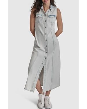 DKNY Sleeveless Denim Maxi Shirtdress - Gray