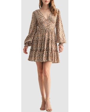 Lush Long Sleeve Ruffle Minidress - Natural