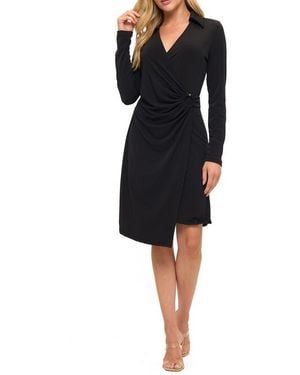 O.L. Surplice Side Tie Midi Dress - Black