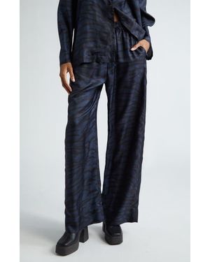 Stella McCartney Tiger Stripe Drawstring Waist Silk Pajama Pants - Blue