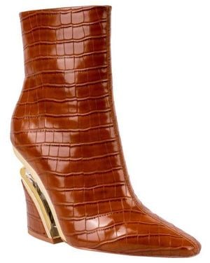 Ninety Union Via Croc Embossed Block Heel Bootie - Brown