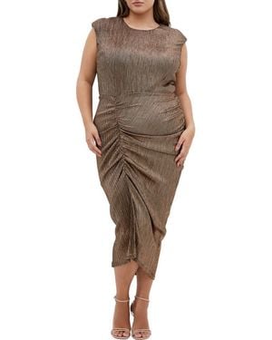 City Chic Starlit Cap Sleeve Ruched Body-Con Dress - Brown