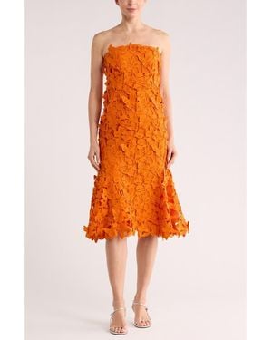 Jonathan Simkhai Fleurella Strapless Butterfly Lace Midi Dress - Orange
