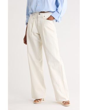 R13 Damon Pleated High Waist Wide Leg Jeans - White