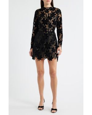 Lucy Paris Zia Velvet Floral Lace Long Sleeve Cocktail Minidress - Black