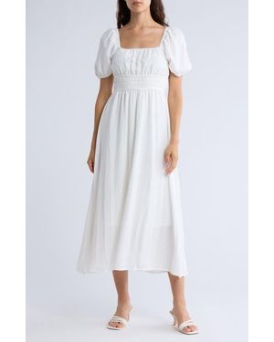 AUGUST SKY Puff Sleeve Midi Dress - White