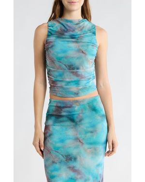 Leith Ruched Mesh Tank - Blue