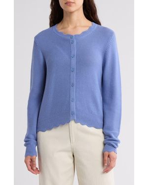 Melrose and Market Scalloped Fitted Cotton Cardigan - Blue