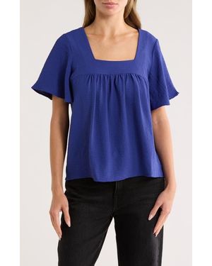 Bobeau Square Neck Short Sleeve Top - Blue