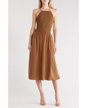 Rails Leslie Halter Neck Smock Midi Dress - Natural