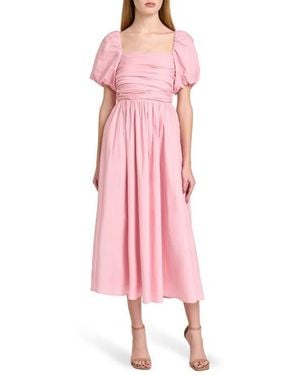 Wayf Lucy Ruched Puff Sleeve Midi Dress - Pink